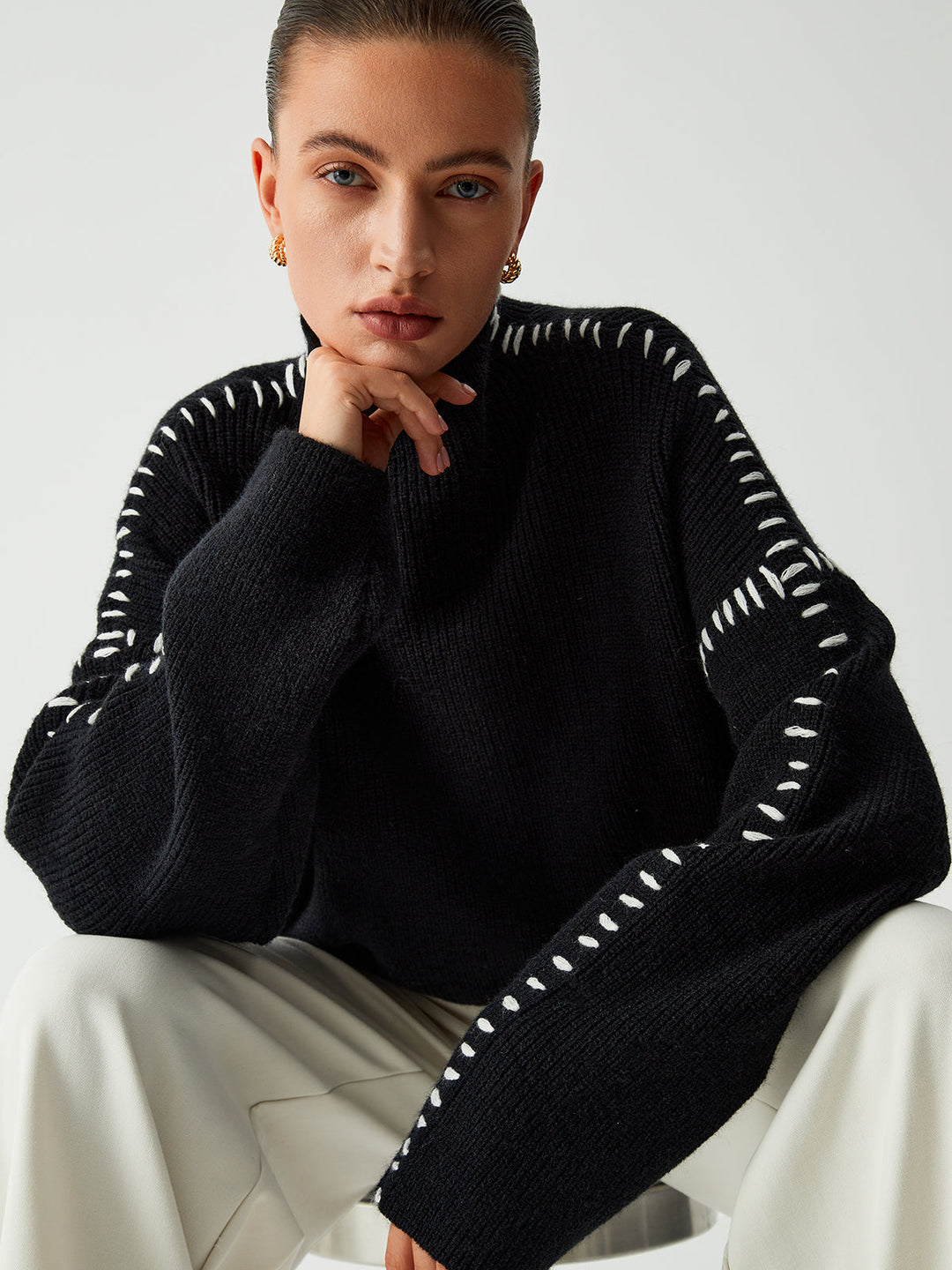 Eleonoro | Turtleneck jumper with piqué detailing