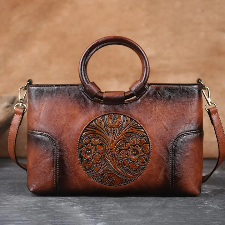 Milan | Leather handbag with vintage embossing