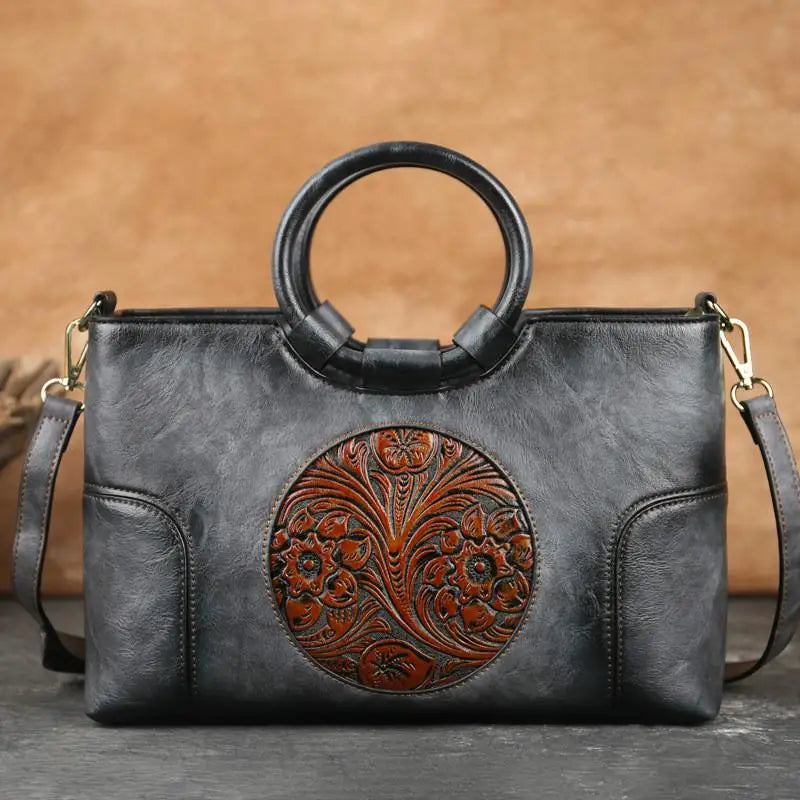 Milan | Leather handbag with vintage embossing