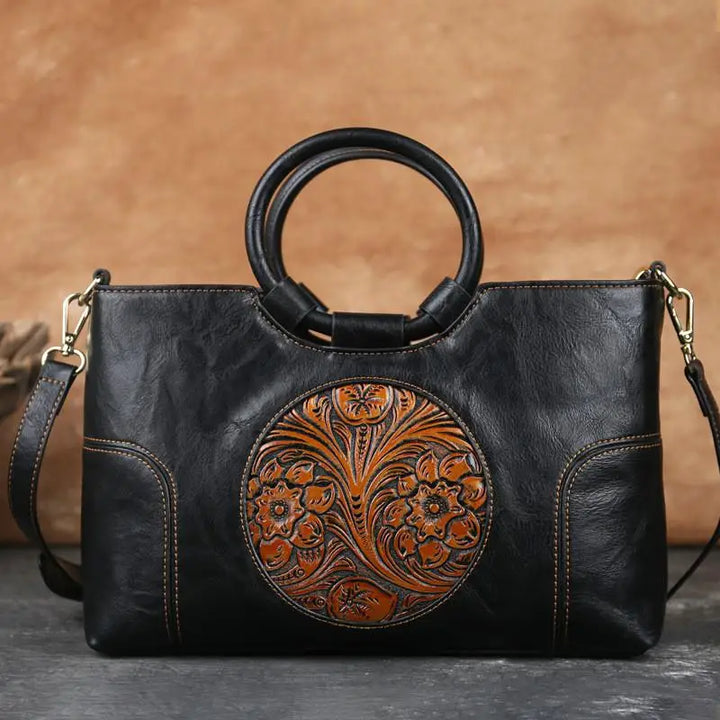 Milan | Leather handbag with vintage embossing