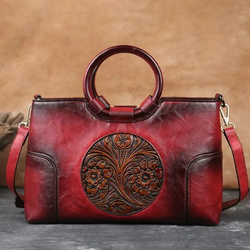 Milan | Leather handbag with vintage embossing