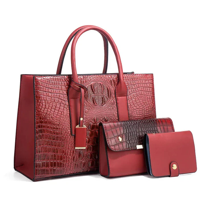 Règne | Elegant crocodile skin handbag, wallet and clutch set