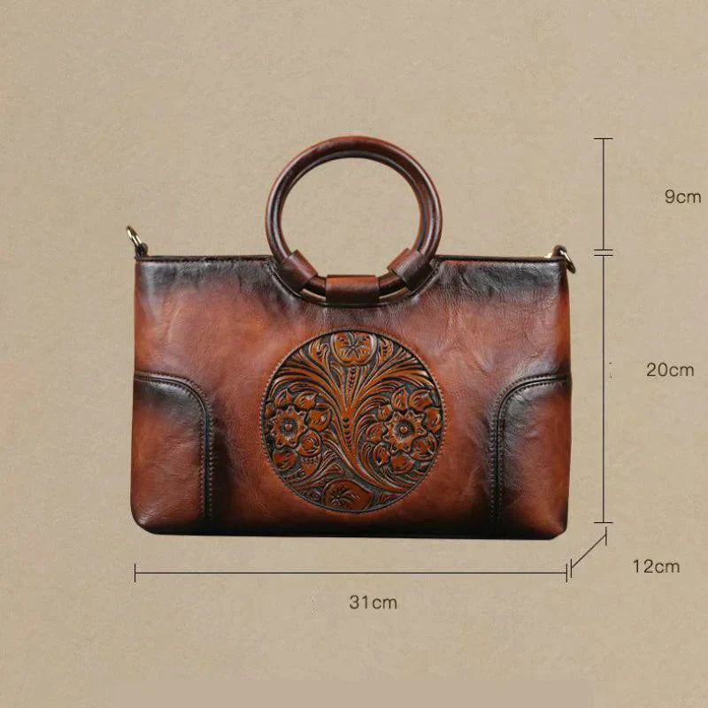 Milan | Leather handbag with vintage embossing