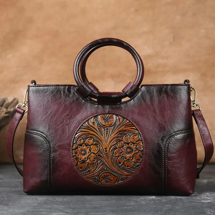 Milan | Leather handbag with vintage embossing