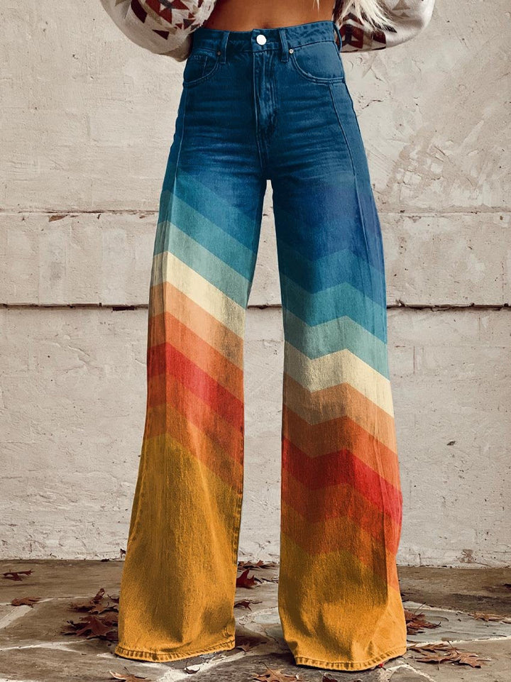 Rilana | Wide-leg retro herringbone trousers