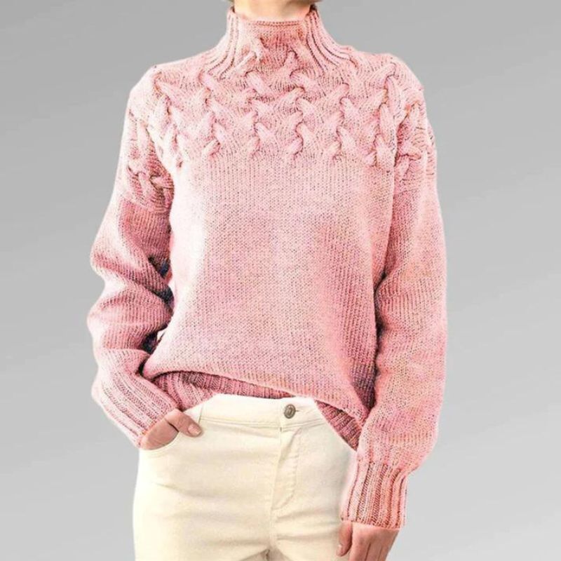 Bibi | Cosy knitted jumper with turtleneck and large cable pattern