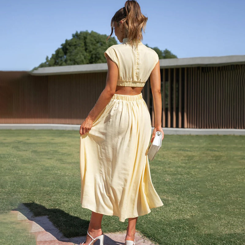 Sabine | Pleated dress with high collar